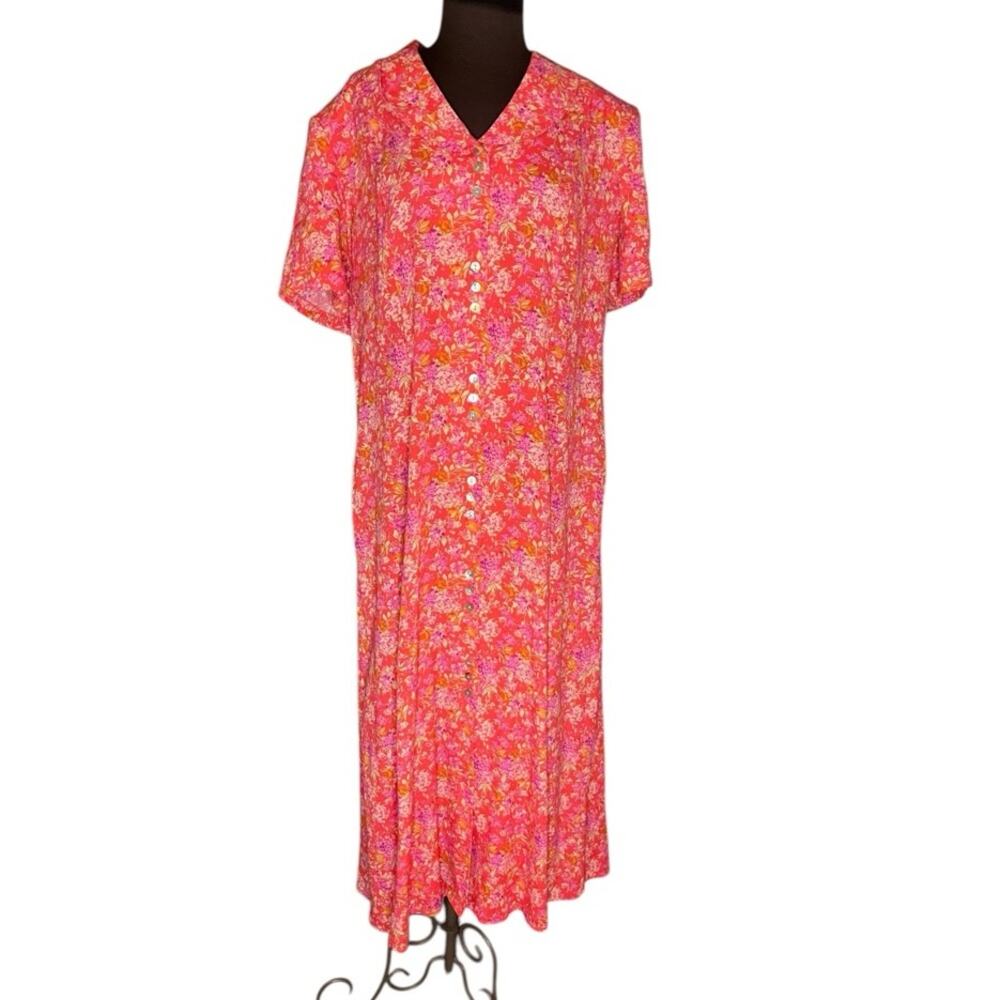 Vtg 90s Pink Floral Cottagecore Boho Maxi Dress 14W Fairy Femme Easter Coquette